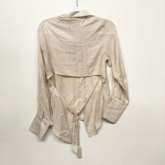 Line + Dot Beige Tan Button Down Tie Open Back Shirt M - Picture 2 of 4